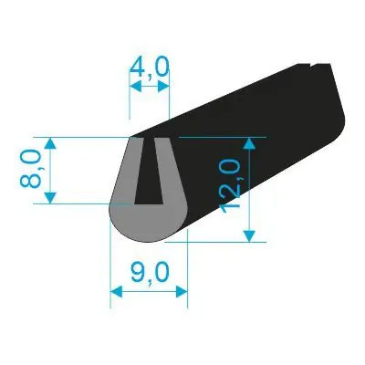 00535050 Pryžový profil tvaru "U", 12x9/4mm, 60°Sh, EPDM, -40°C/+100°C, černý Odeslání Ihned